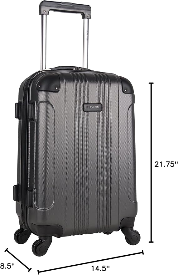 Kenneth Cole REACTION Out of Bounds Lightweight Hardshell 4-Wheel Spinner Luggage, Charcoal, 20-Inch Carry On