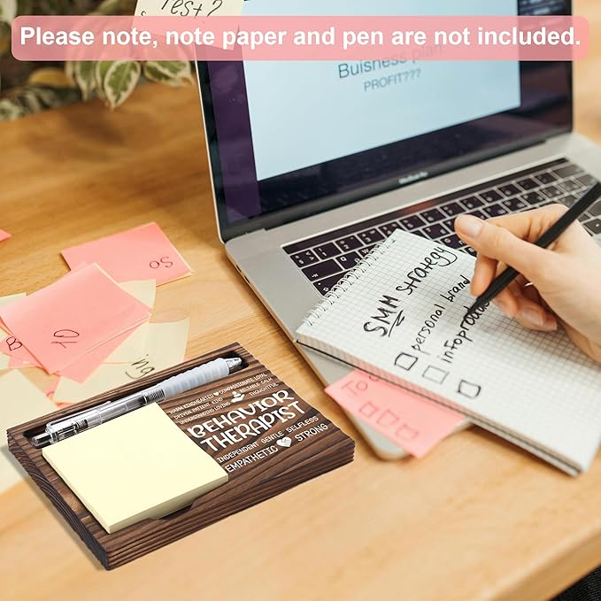 Behavioral Therapist Appreciation Gifts, Behavior Analyst Office Gifts, Thank You Gift for School Psychologist Counselor, Sticky Note Holder Wooden Notepad & Pen Holder 6.5" x 4.7" - FTA260
