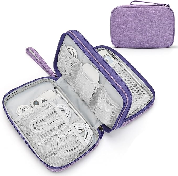 FYY Electronic Organizer, Large Travel Cable Organizer Bag Pouch Electronic Accessories Carry Case Portable Waterproof Double Layers All-in-One Storage Bag for Cable, Cord, Charger, Dark Purple