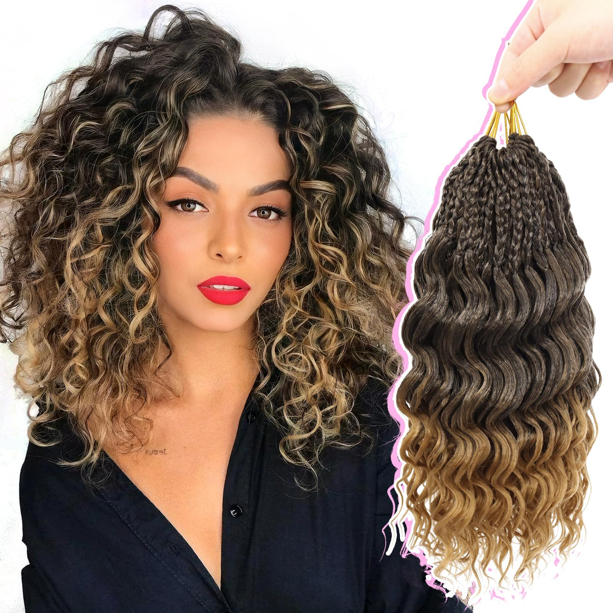 Gowit Pre Looped Deep Wave Crochet Hair 12 Inch 7 Packs Short Curly Ombre Blonde Pre Twisted Ocean Wave Deep Twist Crochet Braids Synthetic Braiding Hair for Black Women