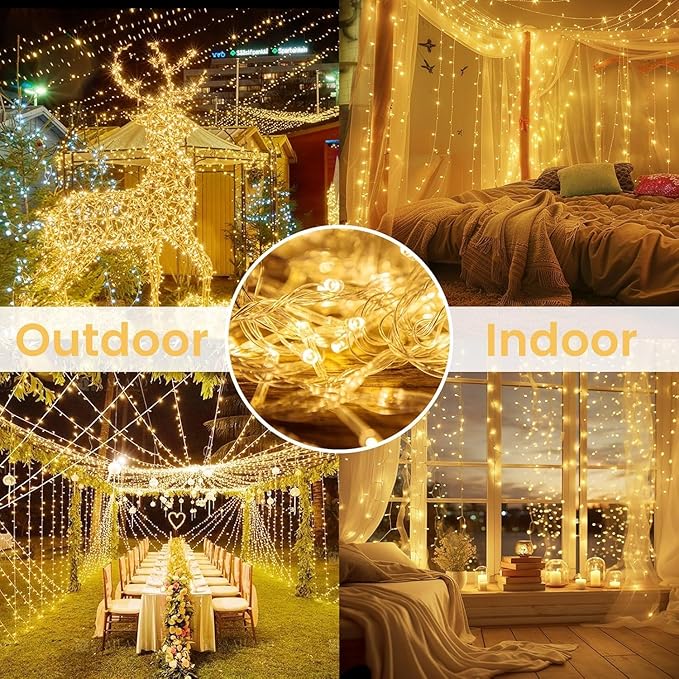 2 Pack String Lights Battery Operated with Timer, 33FT 100 LED Waterproof Battery Twinkle Lights, 8 Modes Fairy Light for Indoor & Outdoor Party Bedroom Porch Tree Christmas Decorations (Warm White)