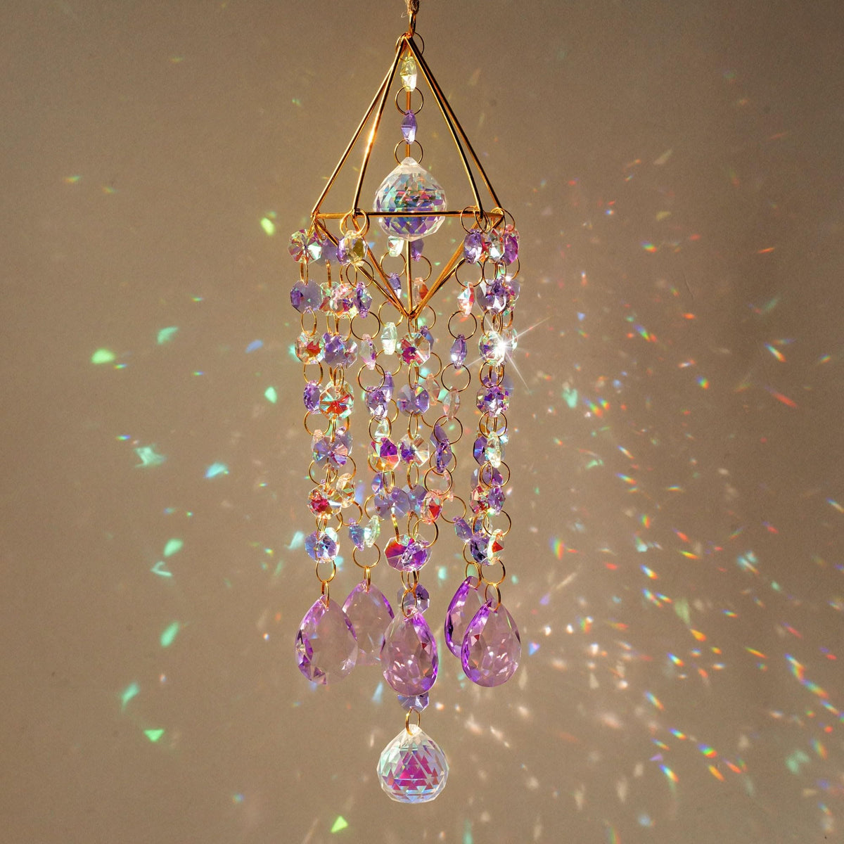 21.5'' Crystal Prisms Suncatcher for Window Hanging,Purple