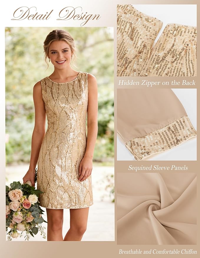 GRACE KARIN Women's Sequin Dress - Wedding Guest & Mother of The Bride Formal Dress - Two Piece Knee Length