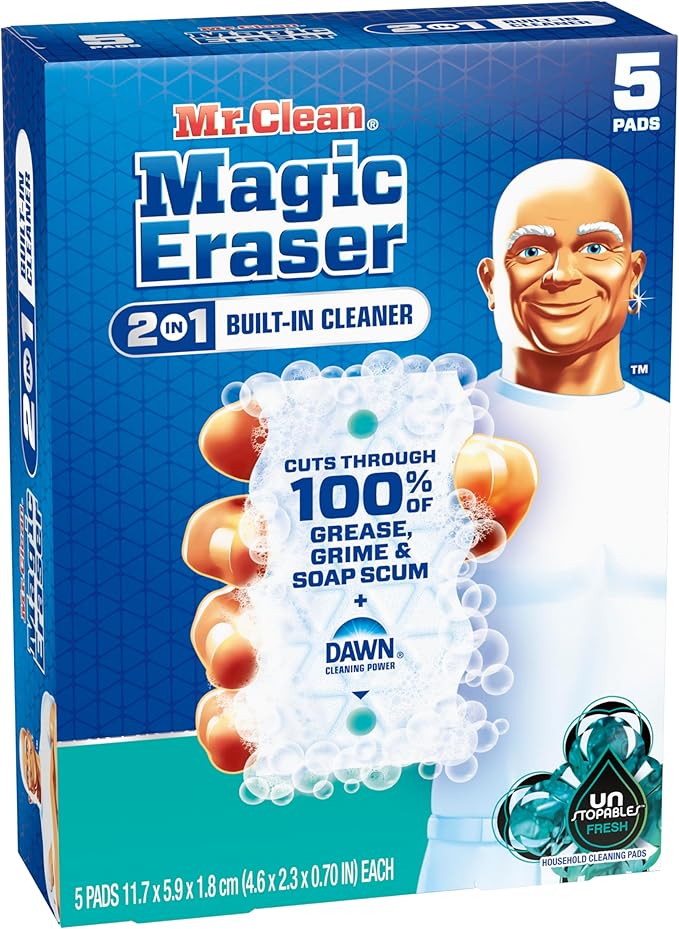 Mr. Clean Magic Eraser Foaming Sponge, All Purpose Cleaner, Dawn Cleaning Power, Wall, Sneaker, Oven Cleaner, Kitchen, Bathroom, Shower Cleaning Supplies, Scrubber, Ultra Foamy, 5ct