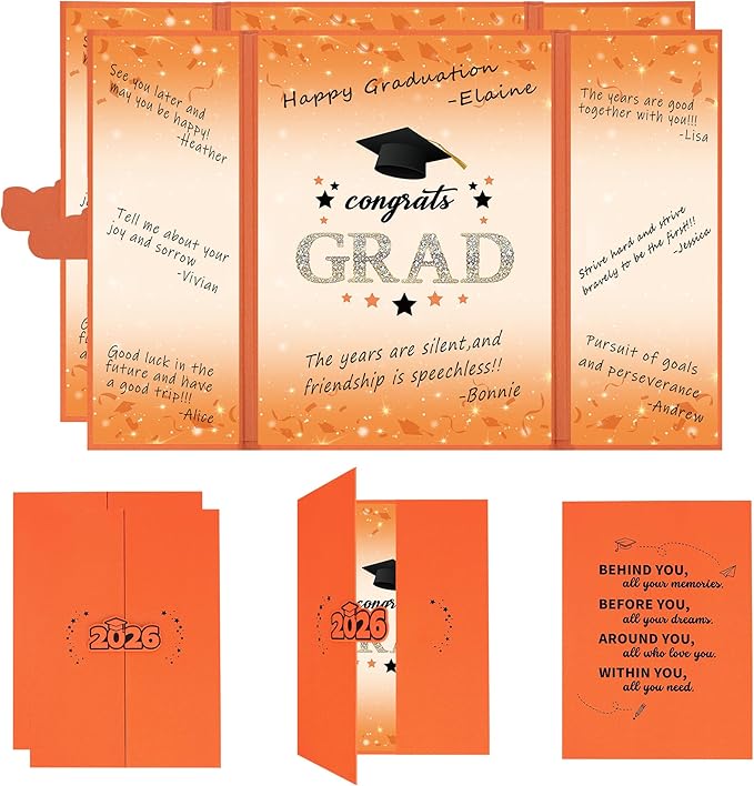 Vlipoeasn 2PCS Graduation Guest Book Alternative, Orange Class of 2026 Party Decorations, Grad Signature Book for 2026 College High School, Unique Graduation Gifts for Friends