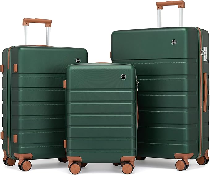 Hulsin Luggage Sets Clearance 3 Piece Hardside Suitcase with Wheels, 20/24/28 inch Rolling Luggage Set for Women, Hard Shell Travel Suitcases with TSA Lock(Green, 3PCS Set)