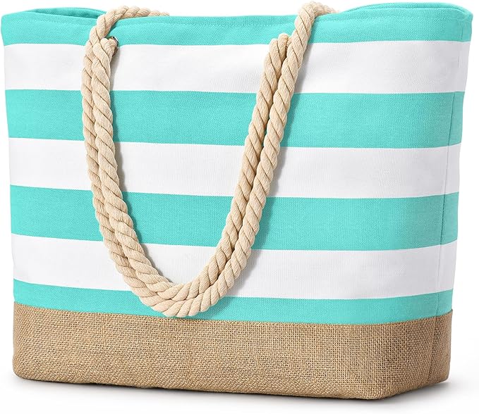 Becokan Beach Bags for Women Large Canvas Beach Tote Bag Beach Bags Waterproof Sandproof Swim Pool Bag Travel Essentials