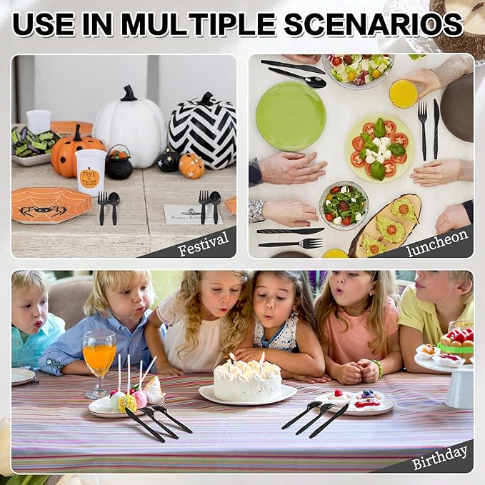 Dualshine 360-Pack Black Plastic Silverware, Disposable Cutlery Set, Plastic Forks and Spoons Knives Utensils Set (120 Each) for Restaurants, Picnics, Catering, Parties, Weddings