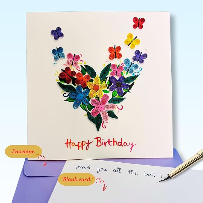 Quilling Card 3D Greeting Cards, handmade Quilling Cards birthday card, handcrafted cards for all occasions, Heart, tulip flower (Heart)