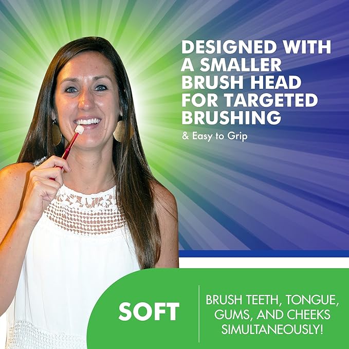 Brilliant Oral Care Adult Toothbrush with Soft Bristles, Round Head, and All-Around Clean for Teeth and Gums, Blue, 6 Pack
