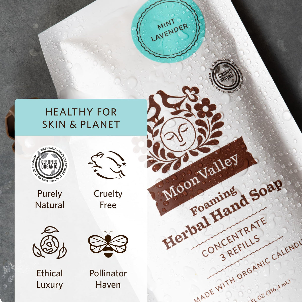 Moon Valley Foaming Hand Soap Refill Pouch, Two-Pack Mint Lavendar Soap, Vegan and Non-GMO, Environmentally Friendly Option