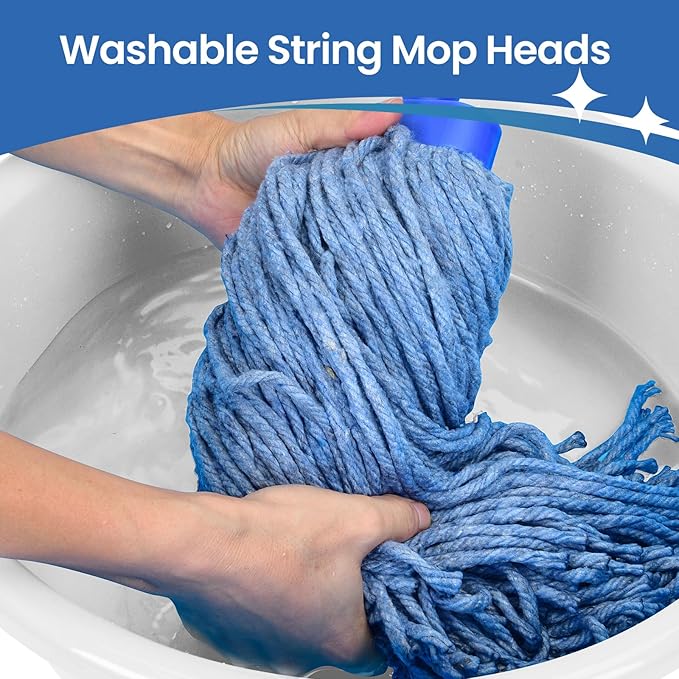 Matthew Cleaning Screw-on Heavy Duty Cotton Wet Mop Replacement Heads(Blue, Medium,12 Pack) with 2 Pack Microfiber Cloth for Residential & Commercial Floor Cleaning Use- Fit Standard American Screw