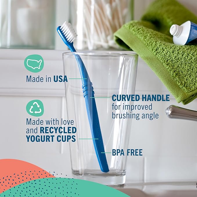 Preserve Eco Friendly Adult Toothbrushes, Made in The USA from Recycled Plastic, Ultra Soft Bristles, Paperboard Package, Colors Vary, 6 Count