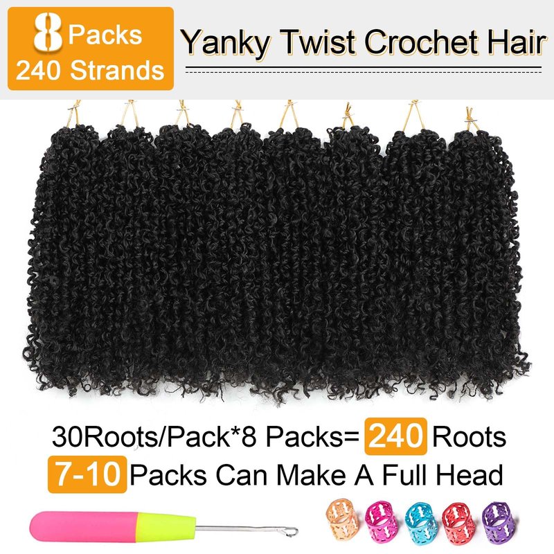 Aksice 12 Inch Yanky Twist Crochet Hair Pre-looped 8 Packs Mini Passion Twist Crochet Hair with Curly Ends Synthetic Crochet Braids Plus Yanky Twist for Black Women (12 Inch, 8 Packs,1B#)