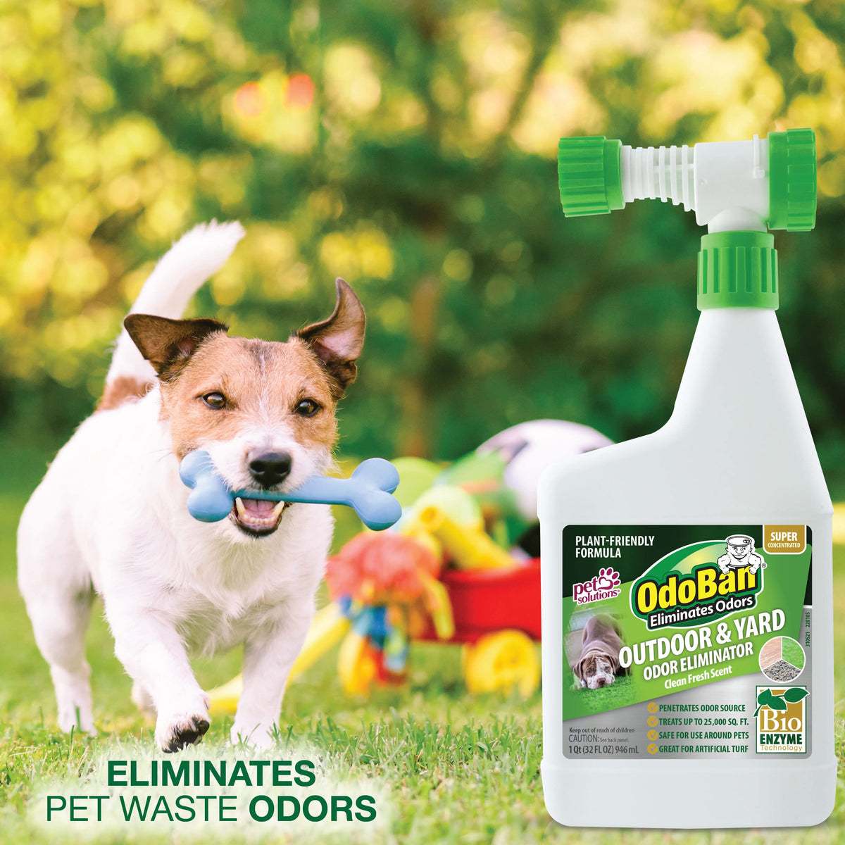 OdoBan Outdoor and Yard Odor Eliminator, Plant-Friendly Formula, Made in the USA, Clean Fresh Scent, 32 Fluid Ounce Bottle with Hose End Sprayer, 6-Pack