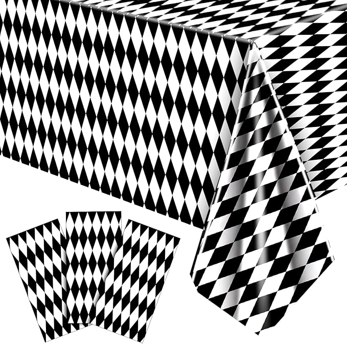 Irenare 3 Pieces Black and White Checkered Tablecloth Gingham Tablecover Disposable Plastic Tablecloth Spring Picnic Tablecover for Spring Birthday Party Sock Hop Holiday Party Decor 54 x 108 Inches