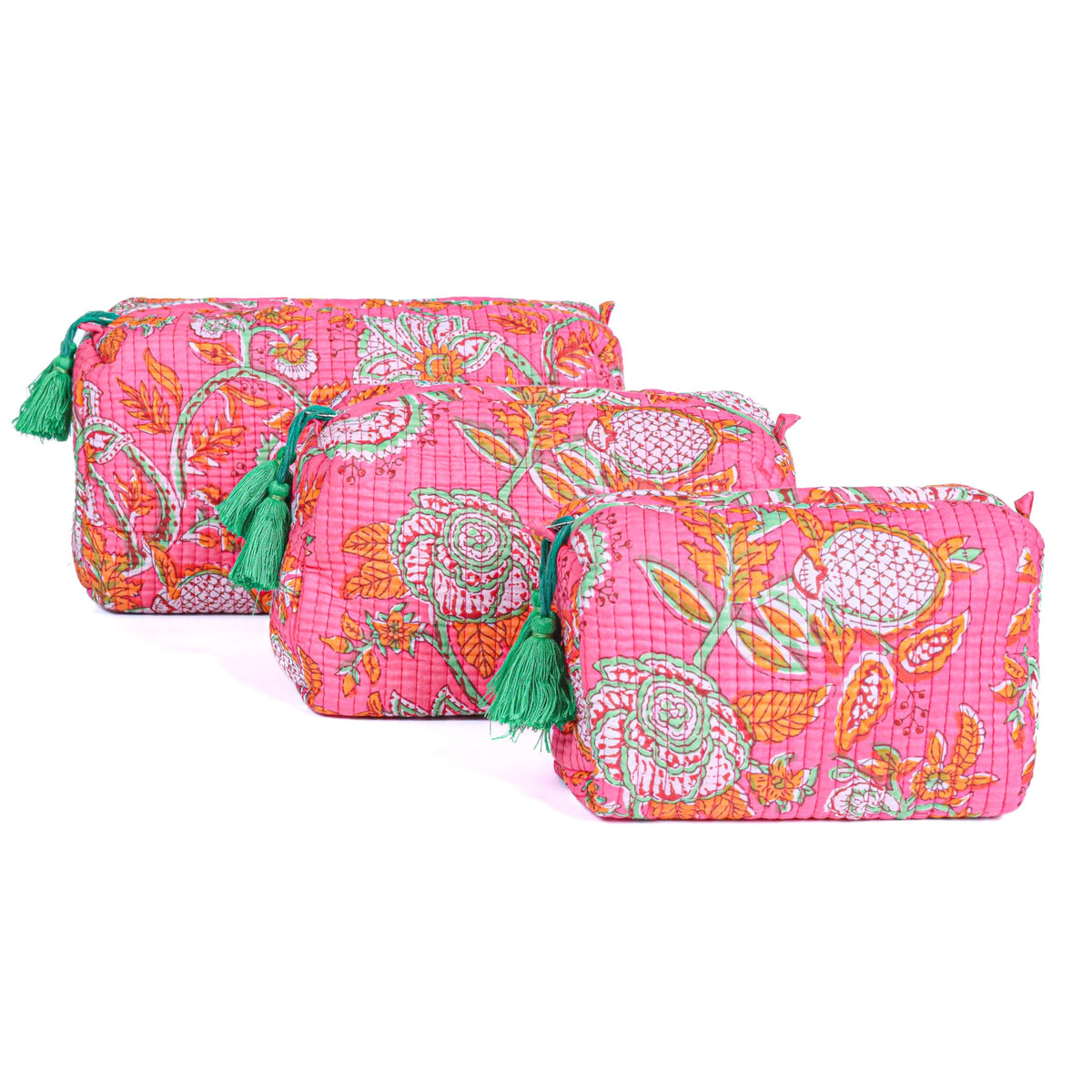 AAVIANA Block Print Designer Toiletry Bag & Makeup Case - Boho Floral Quilted Pouch for Cosmetics, Skincare - Waterproof Lined Organizer for Purse, Travel, Gift Medium (7x5x4 inches) Multi 1