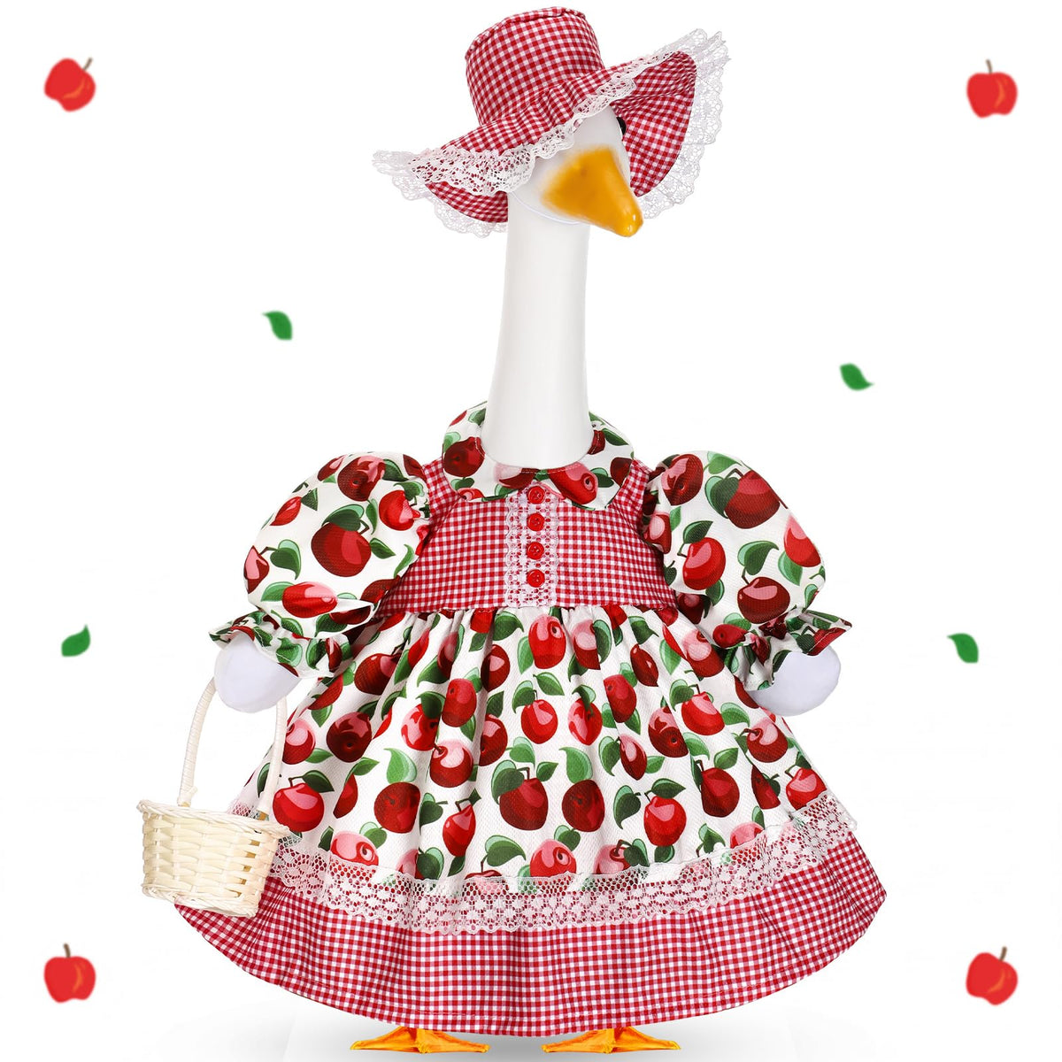 FuWeave Porch Goose Outfit 23'' Statue Apple Dress Hat Fall Decor