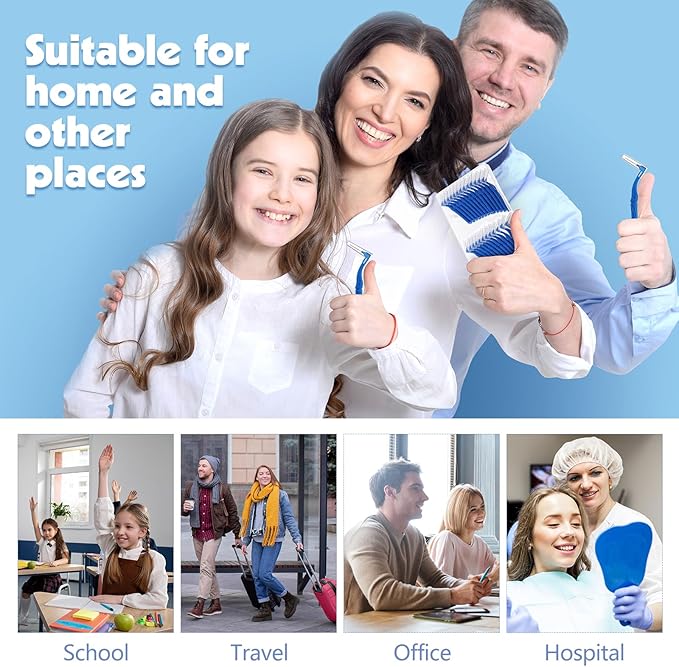50pcs Interdental Brushes, Blue Soft Dental Brushes with Non-Slip Handle Angled Head Tooth Picks Floss Sticks Dental Floss Brushes for Braces Oral Cleaning Narrow Gaps Between Teeth