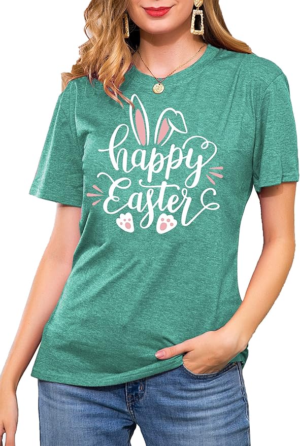 LAZYCHILD Women Easter Teacher Shirts: Funny Treat All with Kindness T-Shirt Bunny Rabbit Tee Tops