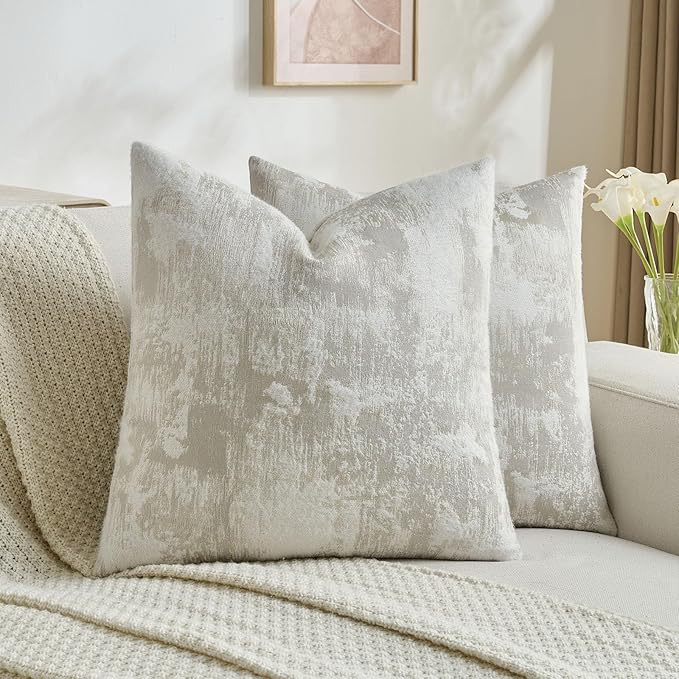 FUTEI Beige White Decorative Throw Pillow Covers 26x26 Inch Set of 2,Soft Faux Cashmere Jacquard - Textured & Cozy Euro Pillow Shams,Modern Home Decor for Couch Bed Living Room