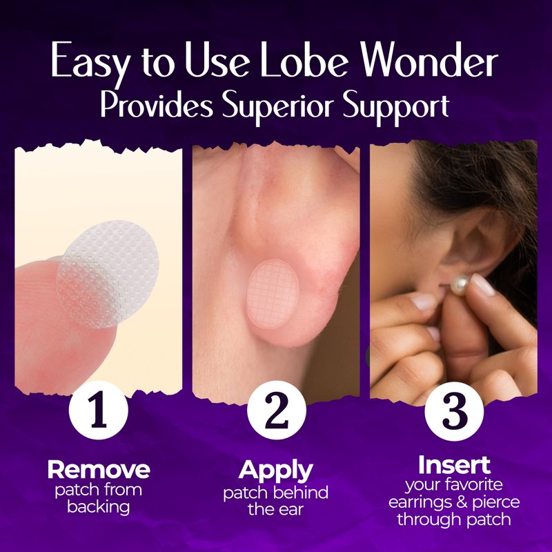 Lobe Wonder - The ORIGINAL Ear Lobe Support Patch for Pierced Ears - Eliminates the Look of Torn or Stretched Piercings - Protects Healthy Ear Lobes from Tearing - 360 Patches - Clear & Latex-Free