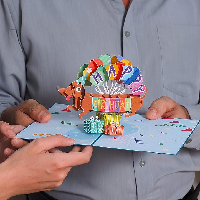 Paper Love 3D Pop Up Birthday Card, Birthday Dog, For Unisex Kids and Adults, 5" x 7" Cover - Includes Envelope and Note Tag