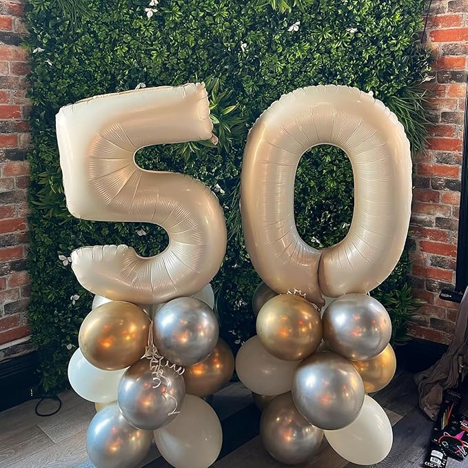 40 Inch Cream Number 5 Balloon, Beige Large 5th Birthday Balloons, Digital 5 Cream White Giant 5 Foil Balloon Helium for Boys Girls 5th Birthday Decorations Anniversary Baby Shower Party Supplies