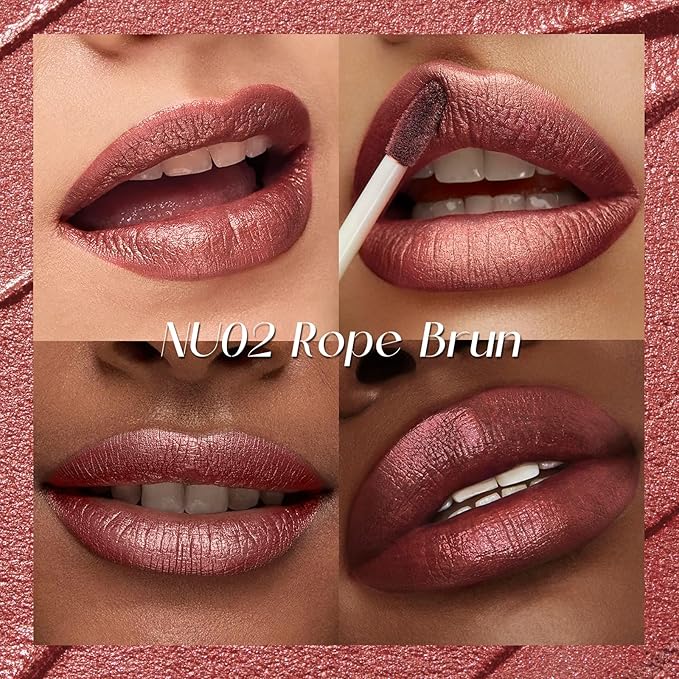 FOCALLURE Metallic Liquid Lipstick,Non Stick Cup Lip Gloss,High Impact Lip Color with Transfer-proof Wear,Long Lasting & Waterproof Lipstick Makeup for Women,Rope Brun