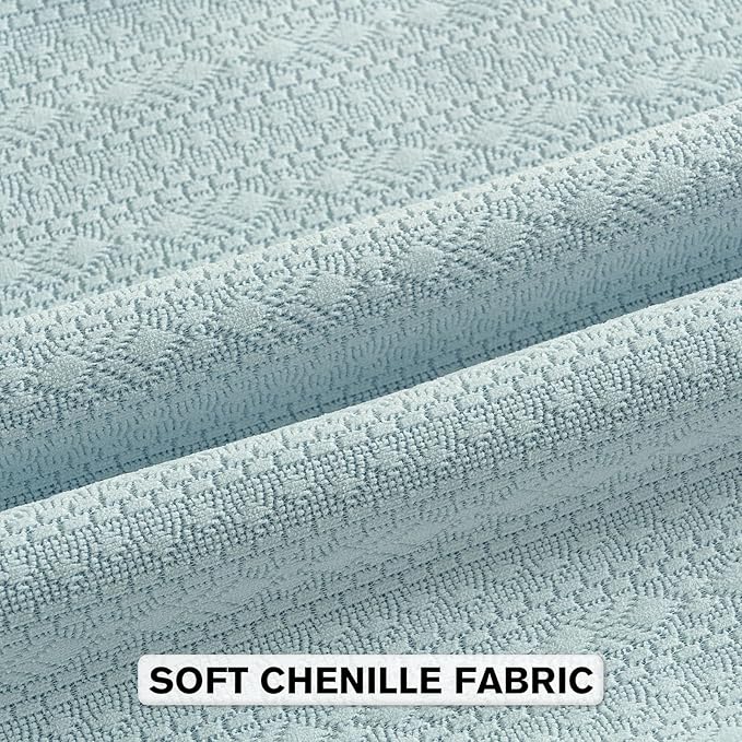 FUTEI Light Blue Chenille Throw Pillow Covers 12x20 Inch Set of 2,Soft Striped & Diamond Textured Lumbar Pillow Cases,Modern Home Decor for Couch Living Room