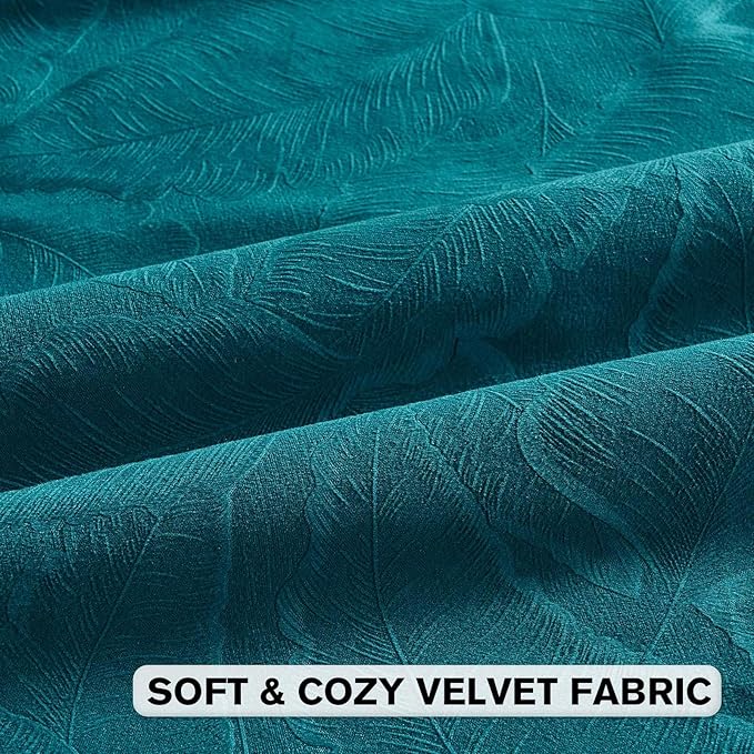 FUTEI Teal Velvet Throw Pillow Covers 18x18 Inch Set of 2,Soft Embossed Leaf-Relief Textured Cushion Cases,Natural Home Decor for Couch Living Room