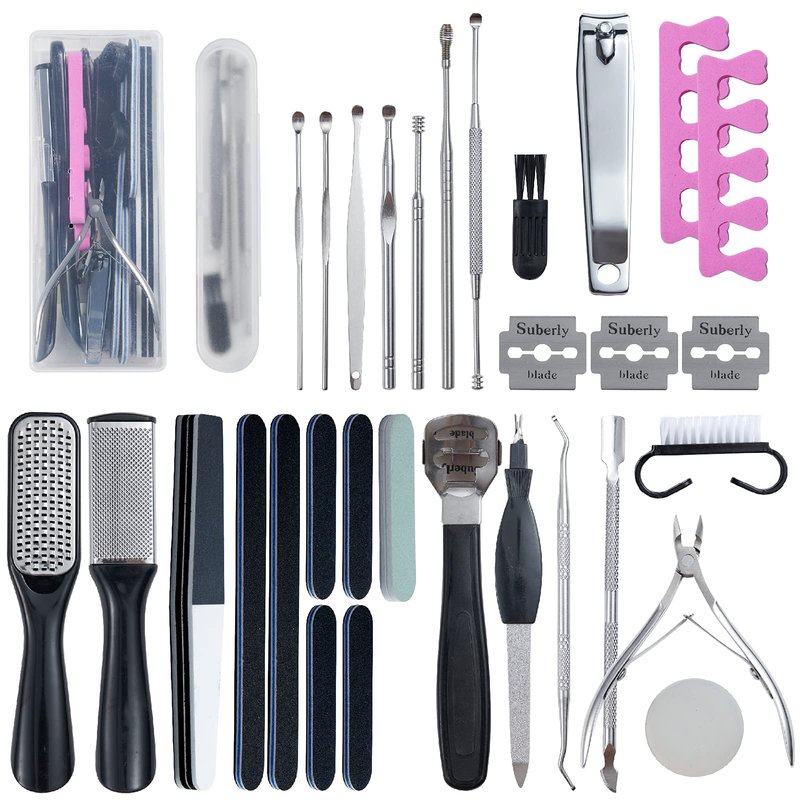 31Pcs Foot & Hand File Pedicure Tools Kit for Dead Skin Remove, Nail Maintain with Cleaning Storage Box for Men Women Salon or Home Best Gift