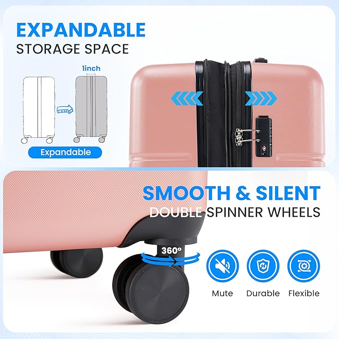 Simple Deluxe 20/24/28 Inch Expandable Hardside Carry On with Spinner Wheels & TSA Lock, ABS Hard Shell Lightweight Rolling Luggage Suitcase, Pink