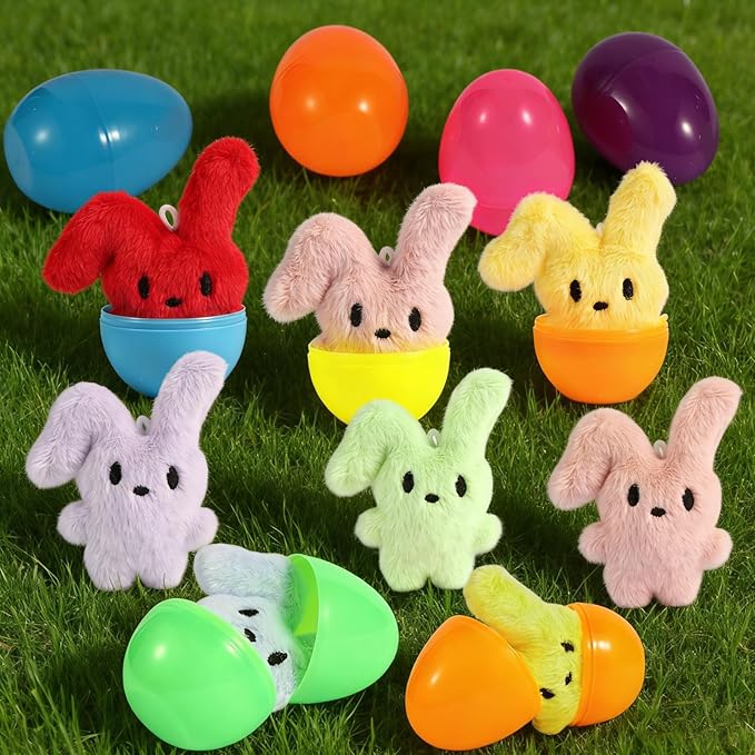 12PCS Easter Eggs with Plush Bunny Toys, Cute Stuffed Bunnies, Easter Basket Stuffers for Boys Girls, Easter Egg Fillers Party Favors Gifts for Kids Teens