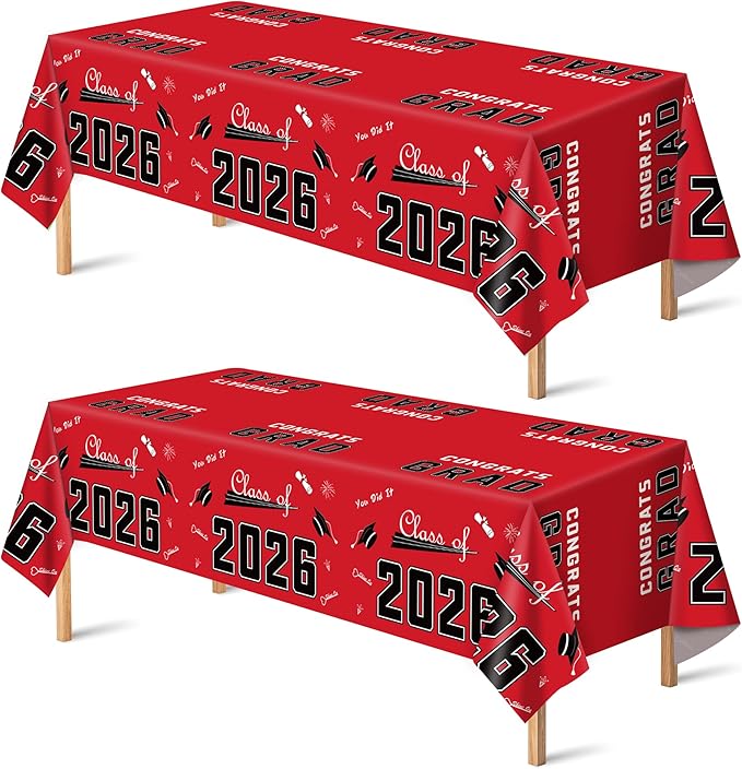 OHOME Graduation Decorations 2026 - Graduation Decorations Class of 2026 - Disposable Plastic Red Tablecloth for Class of 2026 Decorations Party Favors Supplies Backdrop,54" X 108",2 Pack