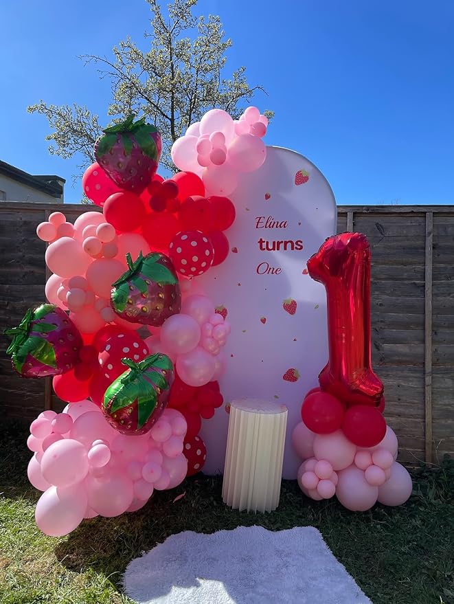 Strawberry Balloons Garland Arch Kit -Berry First Birthday Party Decorations, Number 1 Balloon and Pastel Daisy Balloons for Girls Sweet One Baby Shower Strawberry Themed Decoration