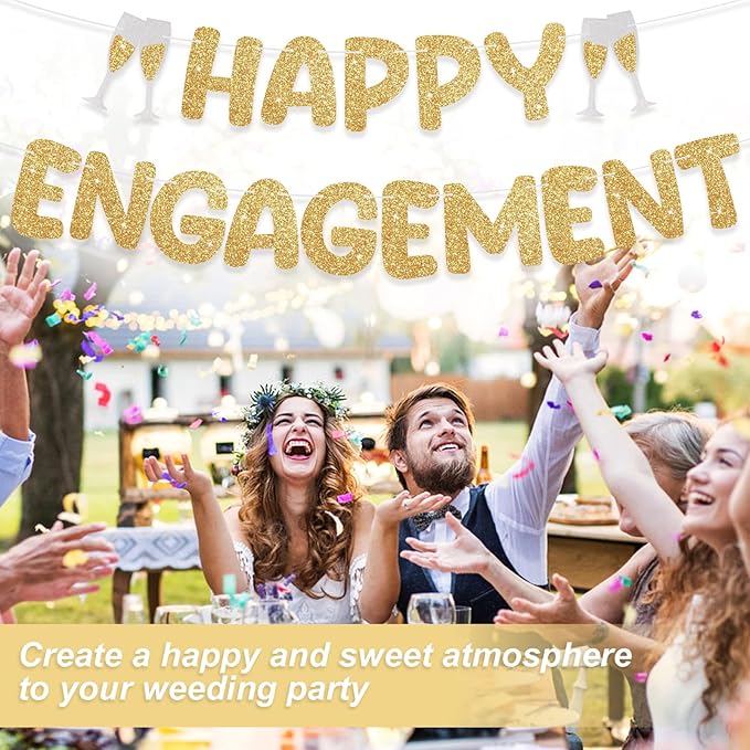 Happy Engagement Banner, Party Banner for Engaged Decorations, Engaged Banner Sign for proposal Wedding Bridal Shower Decor Bachelrette Party Decorations