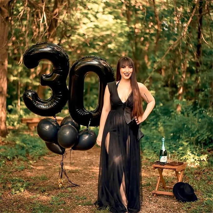 3pc Black 40 Inch Number 70 Balloons for Women, Men, Unisex Adults - Birthday, Anniversary - Reusable Numbered Balloons