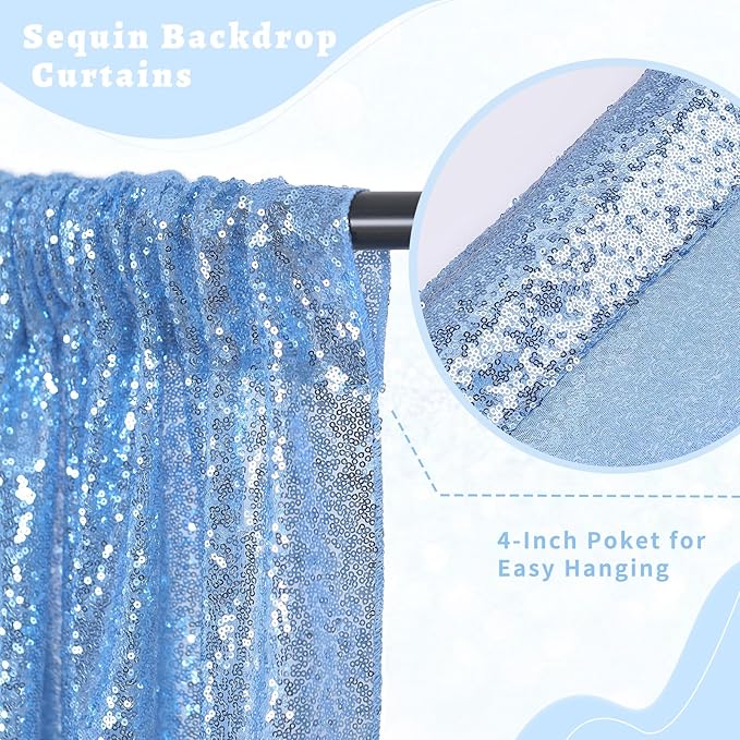 B-COOL Baby Blue Sequin Backdrop Curtains 2 Packs 5ftx8ft Baby Shower Sparkle Backdrop Fabric Glitter Background Drapes for Party Baby Shower Birthday Decoration