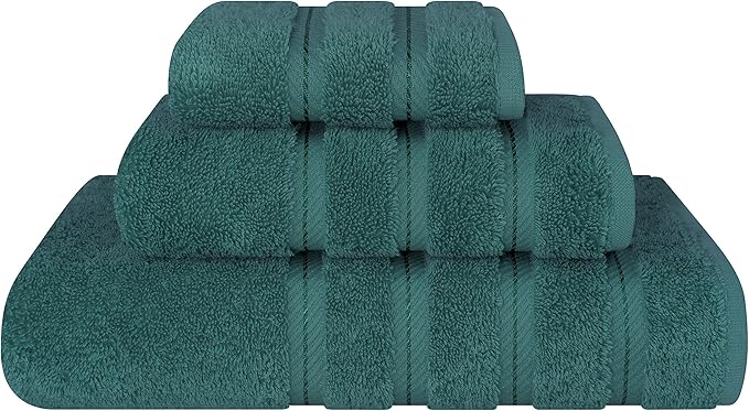 American Soft Linen Premium 3 Piece Towel Set, 1 Bath Towel 1 Hand Towel 1 Washcloth, 600 GSM 100% Cotton Turkish Towels for Bathroom, Teal Towel Set