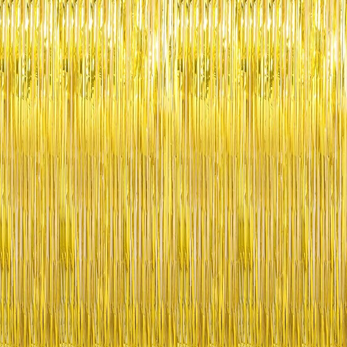 4 Pack Gold Foil Fringe Curtains Door Streamers Party Decorations 3.3 x 8.2 ft, Gold Tinsel Curtain Fringe Backdrop for Parties, Door Fringe Birthday Streamers, Photo Booth Backdrops, Party Decor