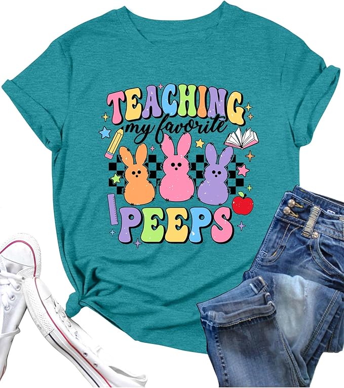 LAZYCHILD Women Easter Teacher Shirts: Funny Treat All with Kindness T-Shirt Bunny Rabbit Tee Tops