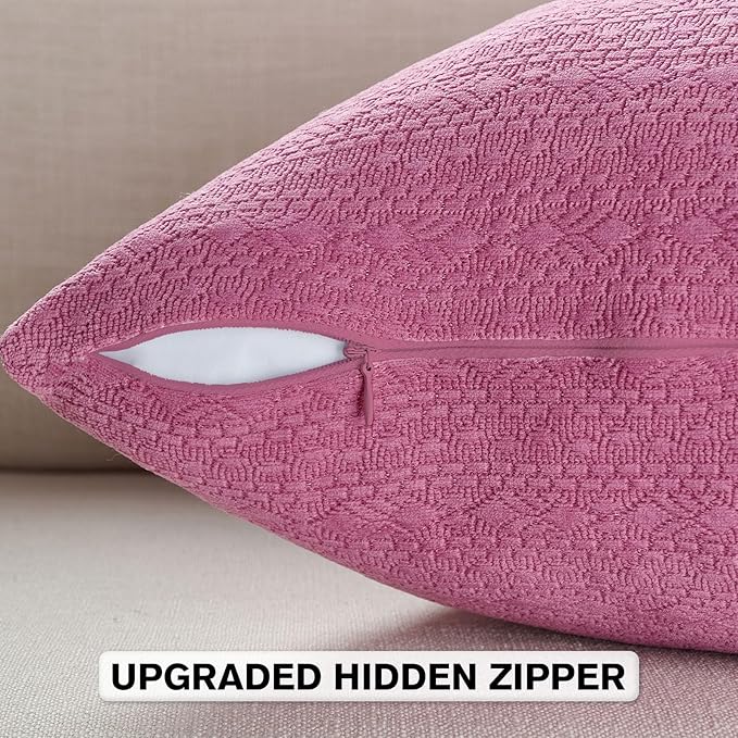 FUTEI Hot Pink Chenille Throw Pillow Covers 20x20 Inch Set of 2,Soft Striped & Diamond Textured Cushion Cases,Modern Home Decor for Couch Living Room