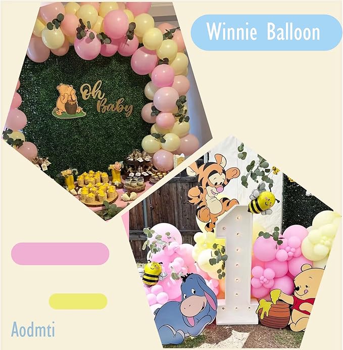 Pink and Yellow Balloon Arch, Pastel Light Pink Balloons Baby Pink Macaron Yellow Balloon Sand white Balloon Arch Kit for Birthday Baby Shower Bee Bear Theme Party Decoration