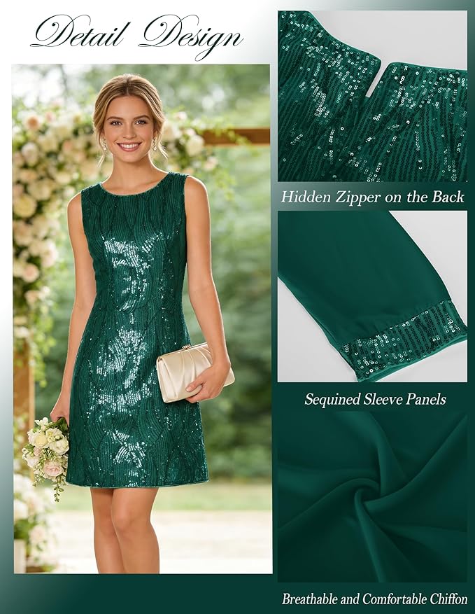 GRACE KARIN Women's Sequin Dress - Wedding Guest & Mother of The Bride Formal Dress - Two Piece Knee Length