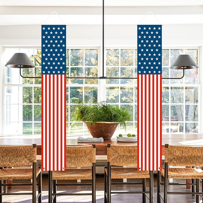 Patriotic Decorations - 4th of July Decorations Outdoor Hanging American Flag Banners Porch Sign for Veterans Memorial Labor Presidents Flag Election Day