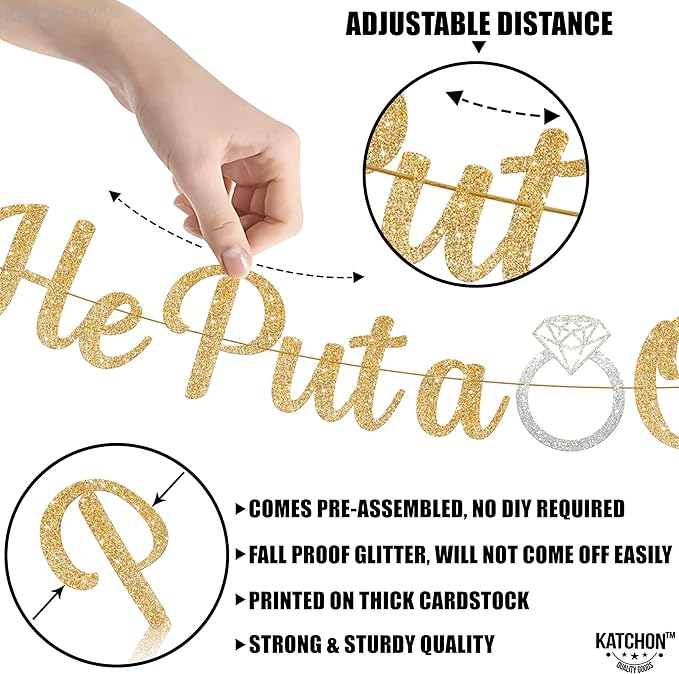 KatchOn, He Put a Ring On It Banner - 10 Feet, No DIY | Gold and Silver Engagement Party Decorations | He Put A Ring On It Sign for Bachelorette Party Decorations, Bridal Shower Decorations