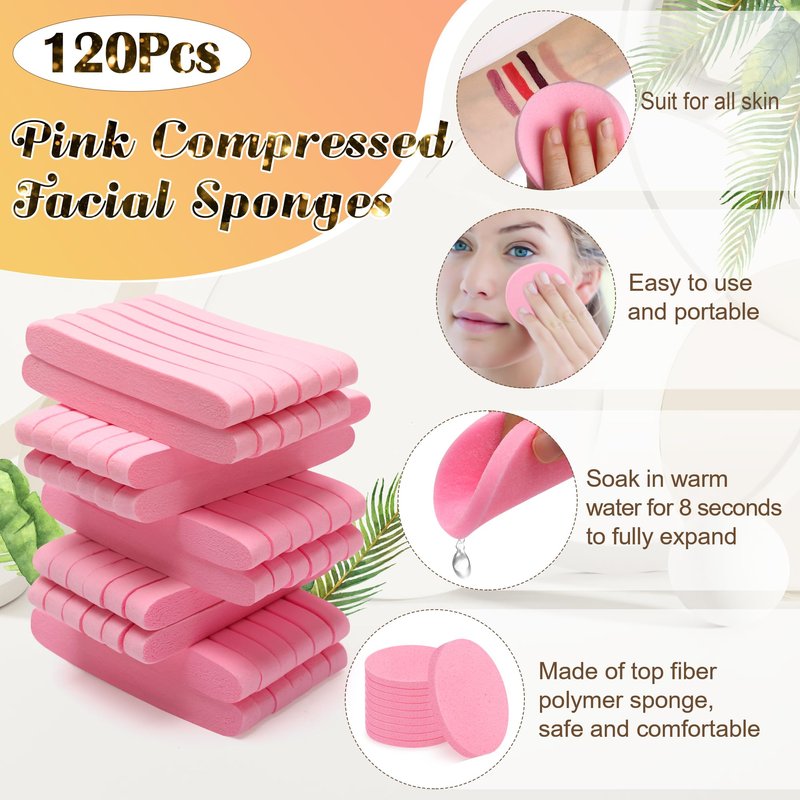 Luxiv 120 Pcs Facial Sponge Compressed with Bamboo Storage Box, Face Cleansing Sponge for Estheticians Round Compress Makeup Facial Sponge with 2 Layer Wood Drawer Storage Box, Mat