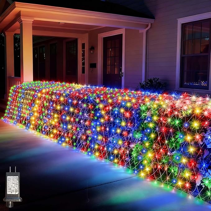 360 LED Colorful Christmas Net Lights Outdoor 8 Modes, 21ft x 5ft Waterproof Mesh Lights Giant Net Light Mulitcolored Fairy Christmas Light Green Wire Connectable for Bushes Tree Garden Home Party