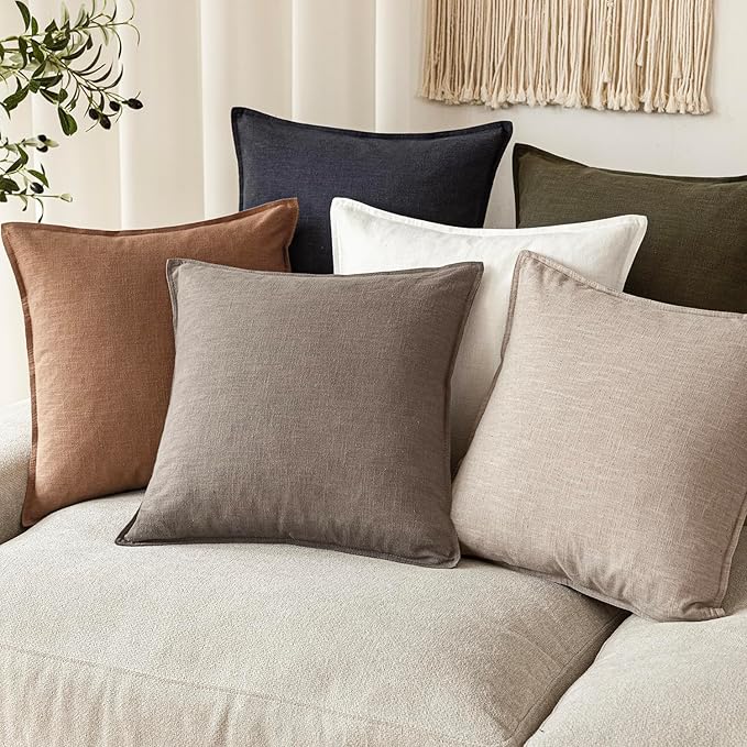 Foindtower Set of 2, Decorative Linen Soild Throw Pillow Covers Soft Accent Euro Cushion Case Farmhouse Neutral Pillowcase for Chair Couch Sofa Bedroom Living Room Home Decor 26 x 26 Inch Brown Tan